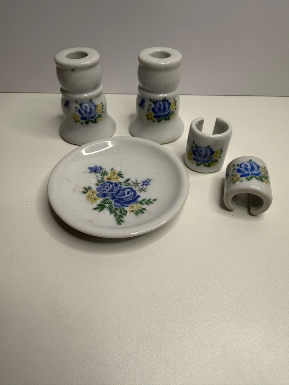 Strombecker Miniature doll ceramic tea set White Floral only 5 pieces vintage